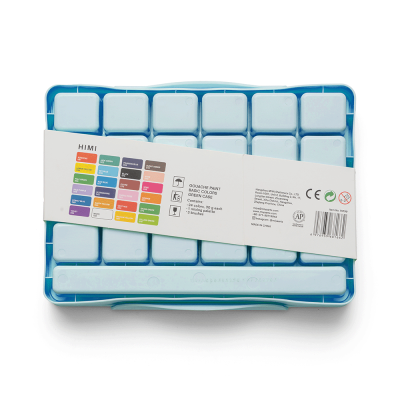 Набор гуашевых красок HIMI Jelly Cup 24x30 мл, 3 кисти, зеленый пластиковый пенал Набор гуашевых красок HIMI Jelly Cup 24x30 мл, 3 кисти, зеленый пластиковый пенал