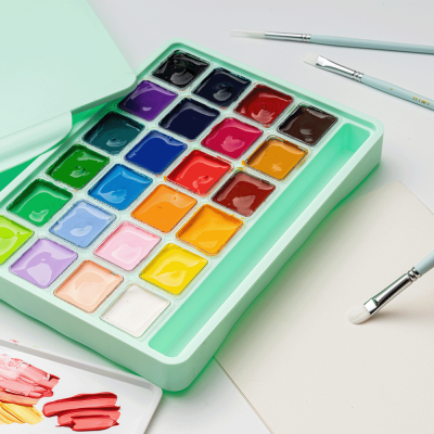 Набор гуашевых красок HIMI Jelly Cup 24x30 мл, 3 кисти, зеленый пластиковый пенал Набор гуашевых красок HIMI Jelly Cup 24x30 мл, 3 кисти, зеленый пластиковый пенал