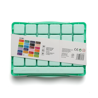 Набор гуашевых красок HIMI Jelly Cup 24x30 мл, 3 кисти, зеленый пластиковый пенал Набор гуашевых красок HIMI Jelly Cup 24x30 мл, 3 кисти, зеленый пластиковый пенал