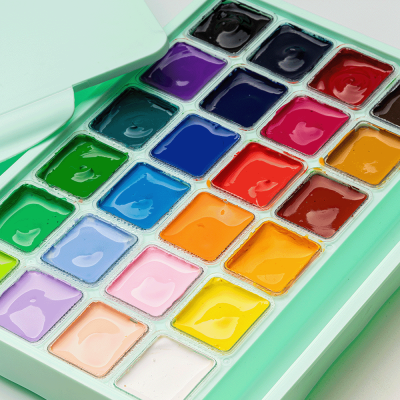 Набор гуашевых красок HIMI Jelly Cup 24x30 мл, 3 кисти, зеленый пластиковый пенал Набор гуашевых красок HIMI Jelly Cup 24x30 мл, 3 кисти, зеленый пластиковый пенал