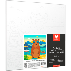 Холст хлопок на ХДФ с контуром Капибара в очках 20x20, акриловый грунт, Arteo