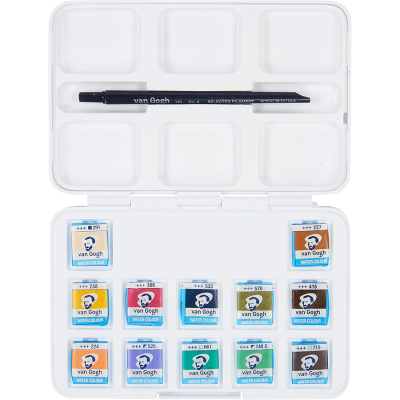 Набір акварельних фарб, VAN GOGH, Pocket box MUTED COLOURS, 12 кювет+пензлик, пластик, Royal Talens