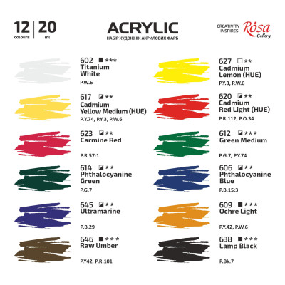 Набір акрилових фарб 12х20 мл, блістер, ROSA Gallery