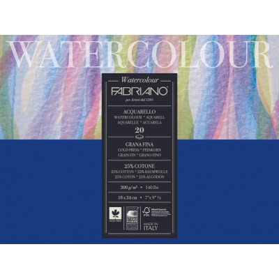 Склейка-блок для акварели Watercolor A3 (30х40 см), 200 г м2, 20л, среднее зерно, Fabriano
