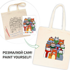 Набір еко-сумка розмальовка Котики в шапочках, бавовна 220 г/м2, 38х42 см, ROSA Talent