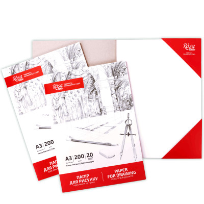 Папка бумага для рисунка и гуаши А3 (29,7х42 см), 20 лист, Мелкое зерно, 200г/м2, ROSA Studio (16921010)
