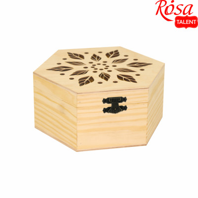 Скринька дерев'яна, шестигранна, з прорізним малюнком, 15х17х8 см, ROSA TALENT (2720004)