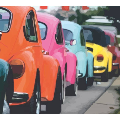 Набір-стандарт, картина за номерами, „Яскраві ретро автомобілі“, 35х45см, ROSA START