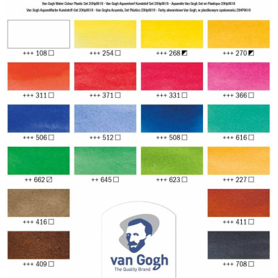 Набір акварельних фарб, VAN GOGH, 18 кювет+2*10 мл (Біла, Сірий пейна), +пензлик, +спонж, пластик, Royal Talens