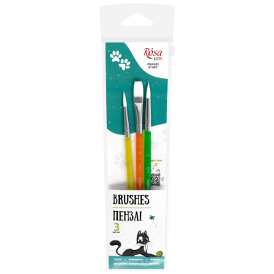 Набор кистей 3, синтетика, 3шт: круглая (№6,8), плоская (№10), ROSA Kids