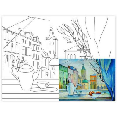 Полотно на картоні з контуром, Міста, "Львів", 30*40, бавовна, акрил, ROSA START