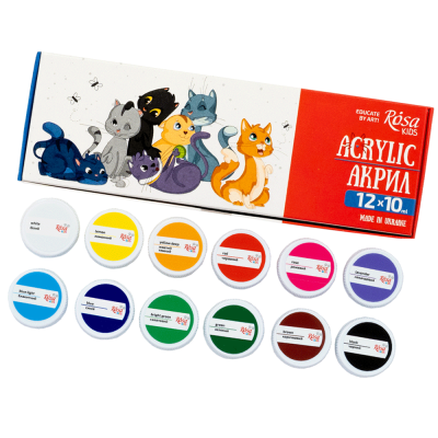 Набір дитячих акрилових фарб Cats 12×10 мл ROSA Kids