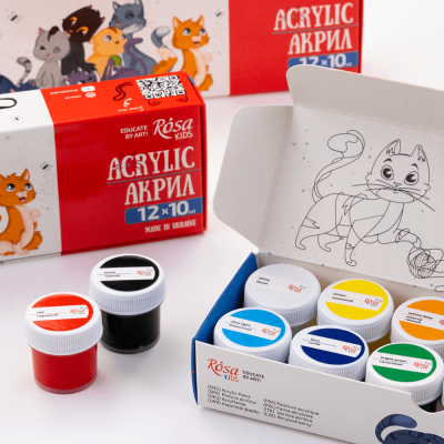 Набір дитячих акрилових фарб Cats 12×10 мл ROSA Kids