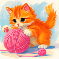 Холст хлопок на ХДФ с контуром Рыжий котенок 20x20, акриловый грунт, Arteo