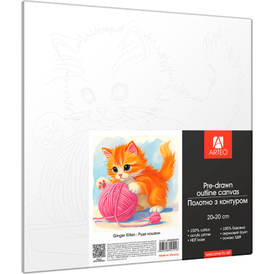 Холст хлопок на ХДФ с контуром Рыжий котенок 20x20, акриловый грунт, Arteo Холст хлопок на ХДФ с контуром Рыжий котенок 20x20, акриловый грунт, Arteo