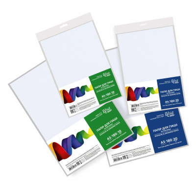 Бумага для гуаши, пакет А3 (29,7*42 см), 180 г/м2, 20л, Мелкое зерно, ROSA Studio