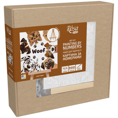 Набор картина по номерам Lucky Dogs, 15x15 см, с мольбертом ROSA START Набор картина по номерам Lucky Dogs, 15x15 см, с мольбертом ROSA START