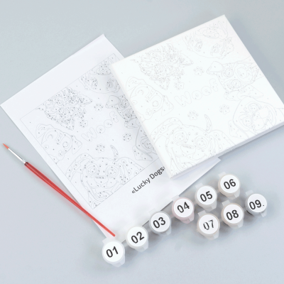 Набор картина по номерам Lucky Dogs, 15x15 см, с мольбертом ROSA START Набор картина по номерам Lucky Dogs, 15x15 см, с мольбертом ROSA START