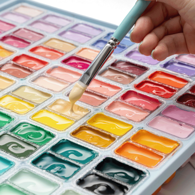 Набір гуашевих фарб HIMI Twin Cup 112x12 мл, блакитний пластиковий пенал