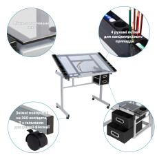 Стол художественный SINOART, 104x60x75 см, закаленное стекло, регулируемый угол наклона