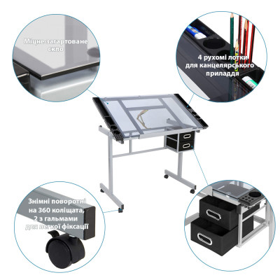 Стол художественный SINOART, 104x60x75 см, закаленное стекло, регулируемый угол наклона