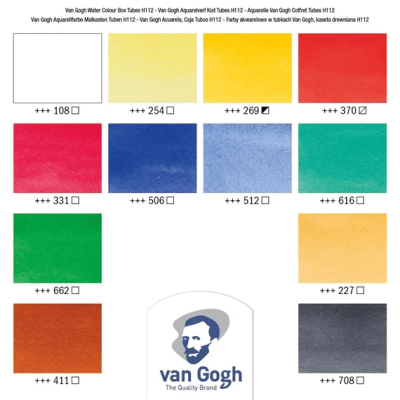 Набір акварельних фарб, VAN GOGH, 12*10 мл.,пензлі - 2шт, палітра, дерево, Royal Talens