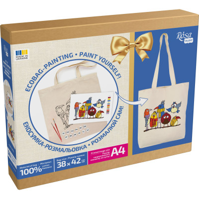 Набір еко-сумка розмальовка Funny Birds, бавовна 220 г/м2, 38х42 см, ROSA Talent