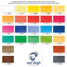 Набор акварельных красок VAN GOGH 24 кюветы + кисточка, метал, Royal Talens