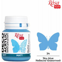 Акрил для декору, Небесно-блакитний, матовий, 20 мл, ROSA TALENT (20034)