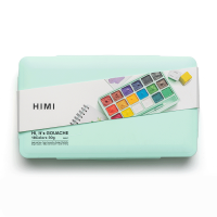 Набір гуашевих фарб HIMI Jelly Cup 18x30 мл, 3 пензлі, зелений пластиковий пенал