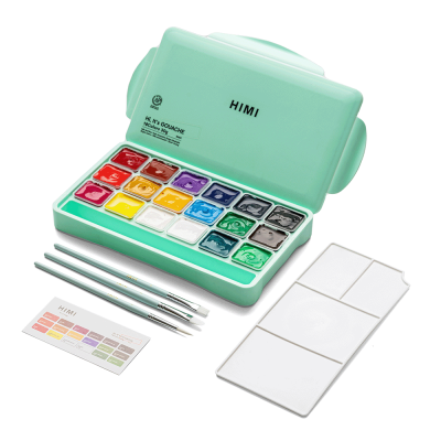 Набор гуашевых красок HIMI Jelly Cup 18x30 мл, 3 кисти, зеленый пластиковый пенал Набор гуашевых красок HIMI Jelly Cup 18x30 мл, 3 кисти, зеленый пластиковый пенал