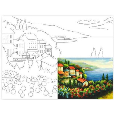 Полотно на картоні з контуром, Морські пейзажі №2, 30*40, бавовна, акрил, ROSA START