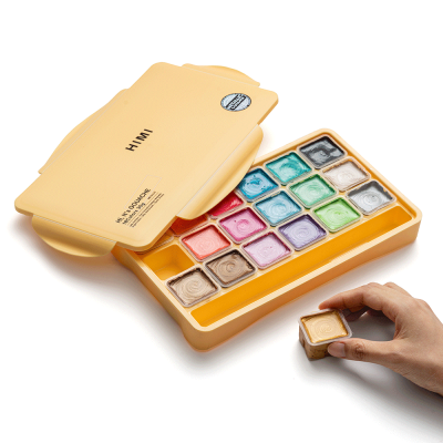 Набор гуашевых красок металлики Jelly Cup 18x30 мл желтый пластиковый пенал HIMI