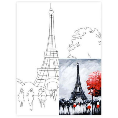 Полотно на картоні з контуром, Міста, "Париж" (Пейзаж № 2), 30*40, бавовна, акрил, ROSA START