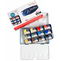 Набір акварельних фарб Класика в металевому пеналі, Бірюза, 12 кольорів кювета, ROSA Gallery