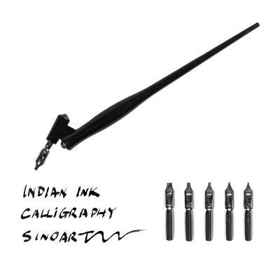 Набор для каллиграфии SINOART, скошенный держатель, 5 перьев, блистер