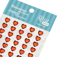 Стрази самоклеючі, Серця, Червоні, 8 мм, 60 шт, ROSA Talent