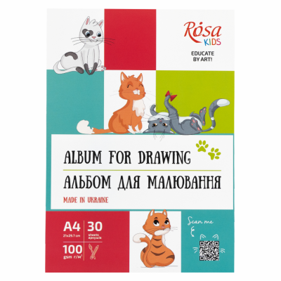 Альбом-склейка для рисования, Cats, А4, 100 г/м2, 30л, ROSA Kids