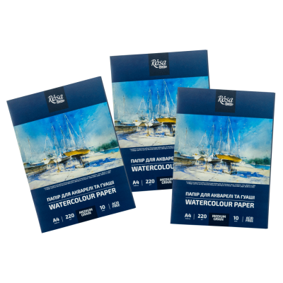 Папка бумаги для акварели А4 21х29,7см 220г/м2 10л Среднее зерно ROSA Studio Папка бумаги для акварели А4 21х29,7см 220г/м2 10л Среднее зерно ROSA Studio