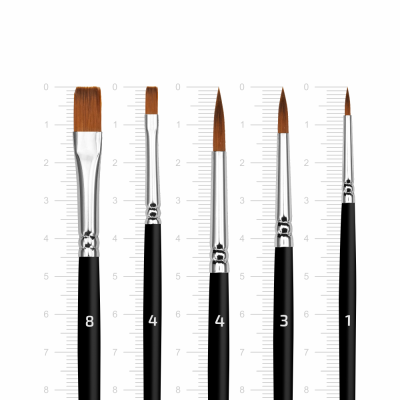 Набор кистей №4 синтетика, 5шт, круглая (№1,3,4), плоская (№ 4,8) короткая ручка Arteo