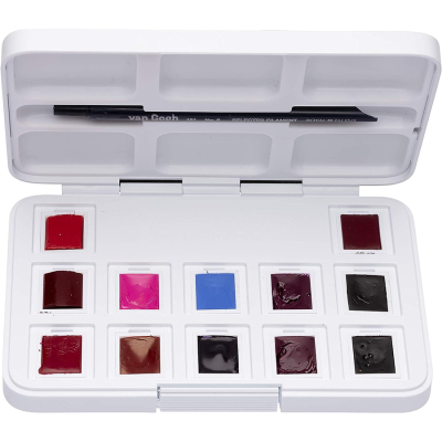 Набір акварельних фарб, VAN GOGH, Pocket box PINKS VIOLETS, 12 кювет+пензлик, пластик, Royal Talen