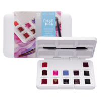 Набір акварельних фарб, VAN GOGH, Pocket box PINKS VIOLETS, 12 кювет+пензлик, пластик, Royal Talen