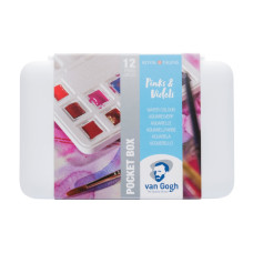 Набор акварельных красок VAN GOGH Pocket box PINKS VIOLETS 12 кювет + кисточка, Royal Talens