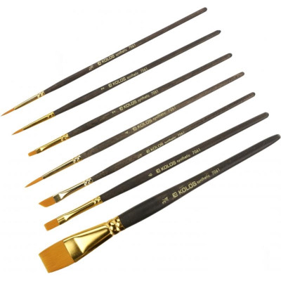 Набір пензлів 7061, синтетика коло/плос/кут, 3/3/1 шт, KOLOS