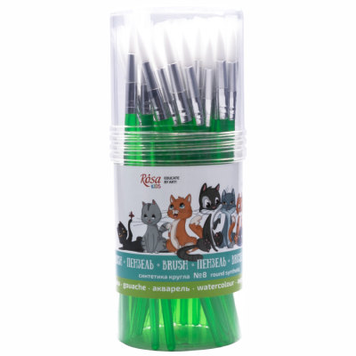 Набор кистей Синтетика круглая №8, зеленая ручка тубус 40 шт ROSA Kids