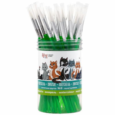Набор кистей Синтетика круглая №8, зеленая ручка тубус 40 шт ROSA Kids