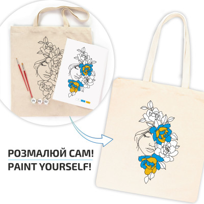 Набір, екосумка-розмальовка, „Квіти у волоссі“, бавовна 220 г/м2, 38х42см, ROSA Talent