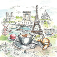 Декупажные салфетки Французский завтрак , 33х33 см, 18,5 г м2, 20 шт, Ambiente