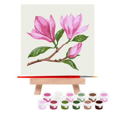 Набір, картина за номерами, „Гілка магнолії“, 15х15см, з мольбертом, ROSA START