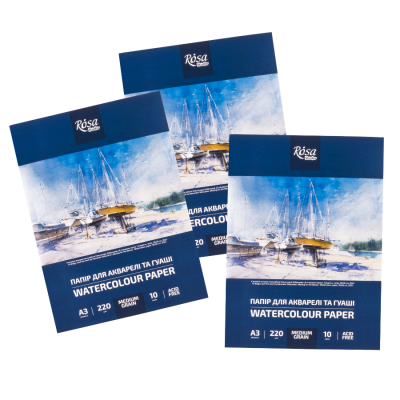 Папка бумаги для акварели А3 29,7х42см 220г/м2 10л Среднее зерно ROSA Studio Папка бумаги для акварели А3 29,7х42см 220г/м2 10л Среднее зерно ROSA Studio